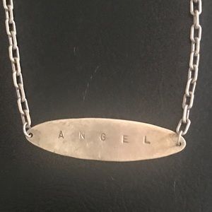 Silver Stamped ANGEL lettered charm nameplate chain necklace